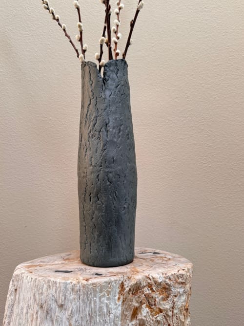 Ceramic Black Tree Bark Vase | Vases & Vessels by Elena Miller. Item made of ceramic compatible with contemporary and modern style