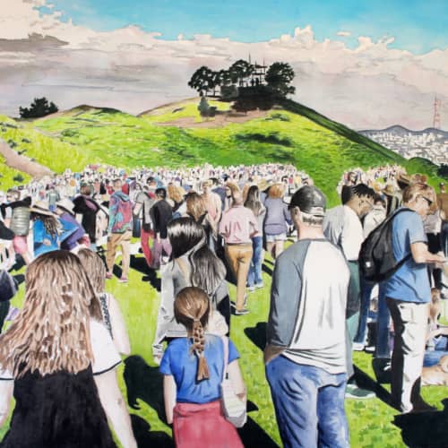 Bernal Hill Crowd, 2016, 36 x 36 inches, acrylic on canvas | Oil And Acrylic Painting in Paintings by Arran Harvey | Arran Harvey Studio in San Francisco. Item composed of canvas & synthetic