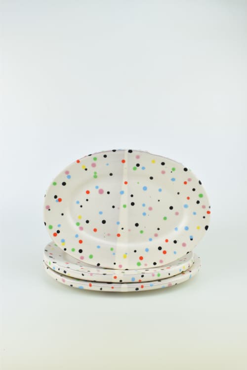 White oval plate in confetti | Ceramic Plates by Brian R Jones Studio, LLC. Item made of ceramic compatible with contemporary and country & farmhouse style
