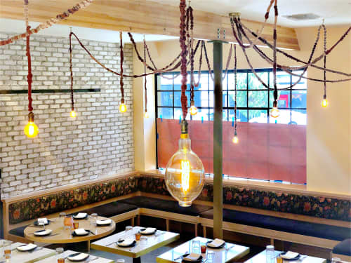 Handmade Macraméd Pendant Lights | Pendants by Sand+Suede | Lowboy in Los Angeles. Item made of cotton & fiber compatible with boho and contemporary style