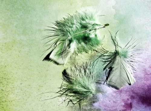 Elegant feathers in green and purple | Oil And Acrylic Painting in Paintings by Irena Orlov | Private Residence / Los Angeles, CA in Los Angeles. Item composed of canvas