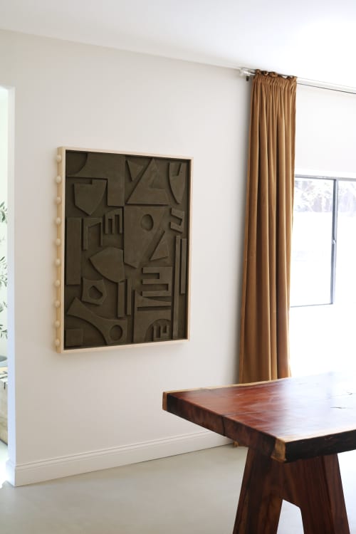Olive Brown Brutalist Wall Sculpture | Wall Hangings by Blank Space Studios. Item made of oak wood with stone works with boho & eclectic & maximalism style