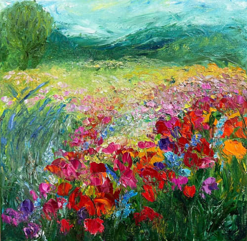 Valley Wild Flowers | Oil And Acrylic Painting in Paintings by Checa Art. Item made of canvas