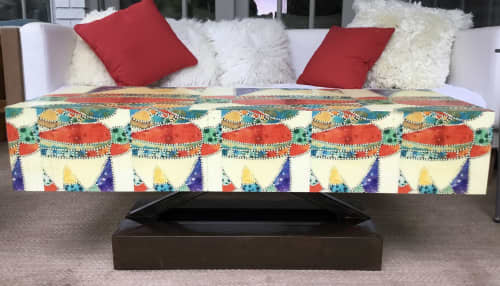 White girl tribal floating table | Dining Table in Tables by Anne Beletic. Item made of wood with brass