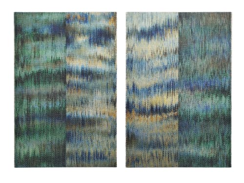 Emerald Tide - Diptych | Mixed Media in Paintings by Jessie Bloom Studio. Item composed of linen compatible with mid century modern and contemporary style