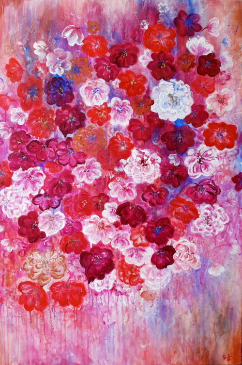 La vie en rose | Oil And Acrylic Painting in Paintings by Elena Parau. Item composed of canvas in boho or contemporary style