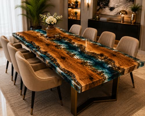 Blue Epoxy Dining Table, Luxury Resin Dining Table Top | Tables by Innovative Home Decors. Item composed of wood in country & farmhouse or art deco style