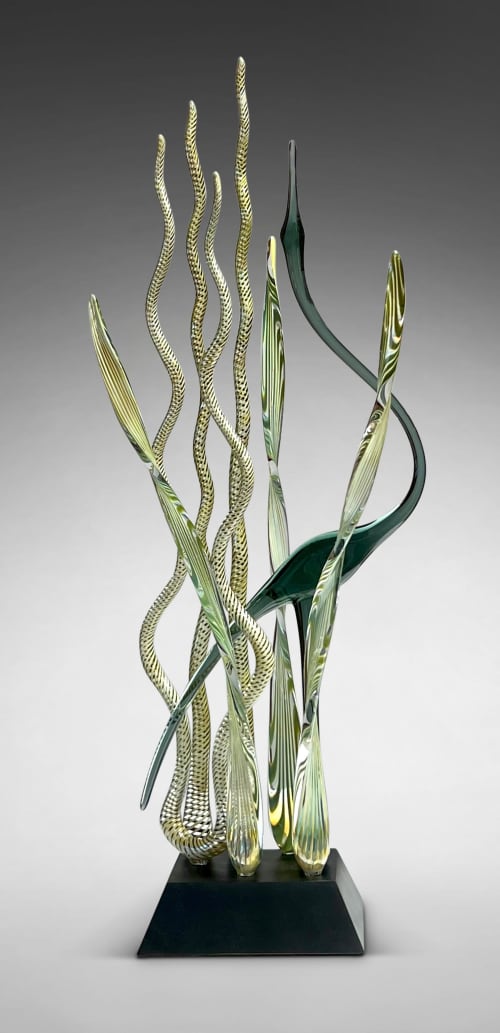 Waters Edge Dancing Heron - Silverado | Sculptures by Warner Whitfield Designs,  Glass art sculpture. Item composed of wood and glass in contemporary or coastal style
