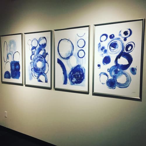 Blue Circle series 1 to 4 | Oil And Acrylic Painting in Paintings by Jodi Fuchs | Z Gallerie in Los Angeles. Item made of canvas with synthetic