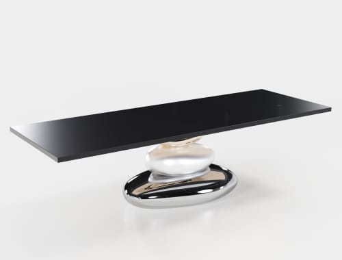 Pebble Dining Table Wood Top by Gaea Craft | Tables by Gaea Craft. Item made of wood & bronze compatible with modern style