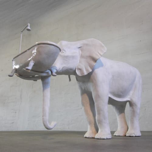 "Elephant with tub" | Sculptures by MARCANTONIO. Item made of bronze