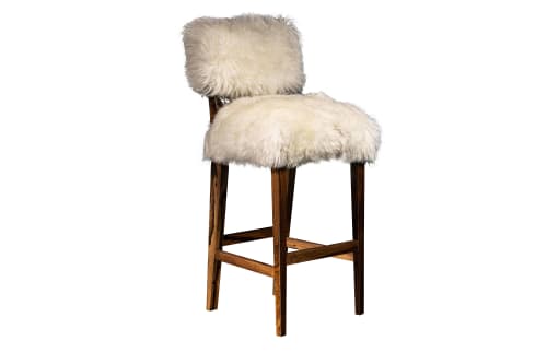 Modern Dining Stool in Exotic Wood and Sheepskin from Costan | Bar Stool in Chairs by Costantini Design. Item composed of wood and leather in contemporary or modern style