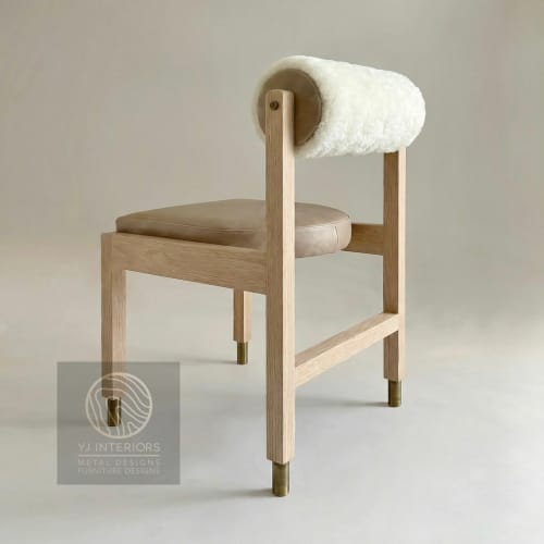 Rody Dining Chair (Sheepskin, oatmeal oak) | Chairs by YJ Interiors. Item composed of oak wood and cotton in mid century modern or contemporary style