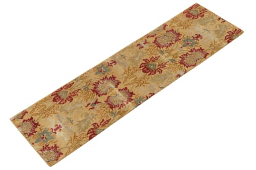 Spanish European runner in Gold, Red & Blue Floral Pattern | Area Rug in Rugs by Rug and Kilim