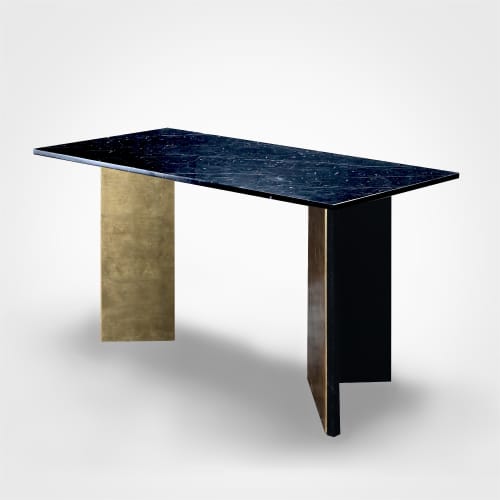 Scorcio - Nero Marquinia marble and gold leaf Dining table | Tables by DFdesignLab - Nicola Di Froscia. Item composed of metal and marble in contemporary style