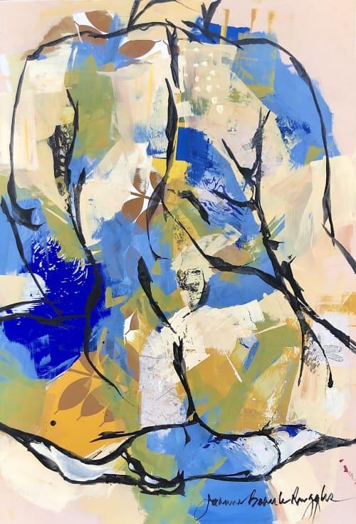 She Has the Curves | Mixed Media by Joanne Beaule Ruggles. Item made of paper works with mid century modern & contemporary style
