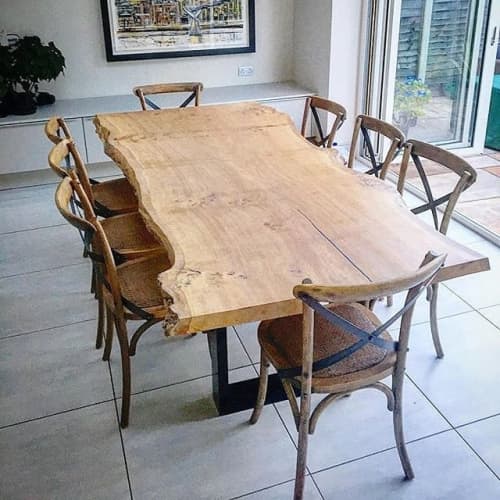 Single Slab Live-Edge Oak Dining Table | Tables by Handmade in Brighton. Item made of oak wood