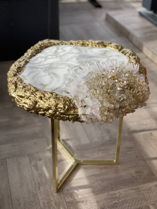 Marble quartz | Coffee Table in Tables by Hunaiza N Ashraf. Item composed of wood & brass compatible with art deco style