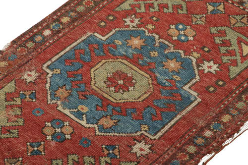 Antique Bergama Scatter Rug in Red with Geometric Patterns | Area Rug in Rugs by Rug and Kilim