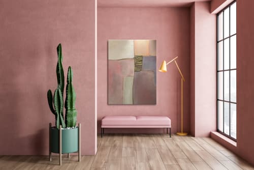 Pink Textured Plaster Artwork | Oil And Acrylic Painting in Paintings by Elsa Jeandedieu Studio. Item made of canvas & synthetic