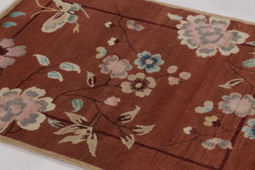 Rug & Kilim’s Chinese Art Deco Rug in Rust, Vibrant Florals | Area Rug in Rugs by Rug and Kilim