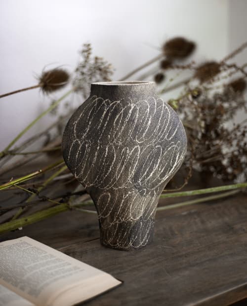 Ceramic Vase ‘Dal - Negative Circles Black’ | Vases & Vessels by INI CERAMIQUE