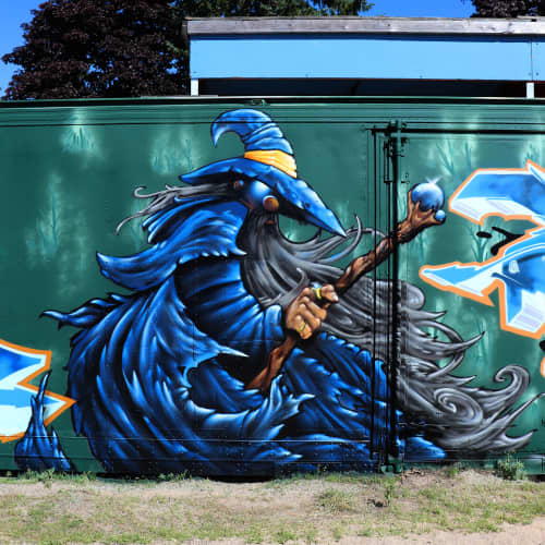 Fitzpatrick Stadium container murals | Street Murals by Jared Goulette | The Color Wizard | Portland Fitzpatrick Stadium in Portland