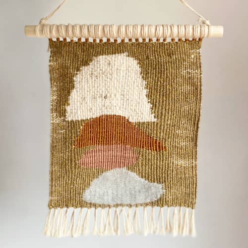 Stacked Shapes Weaving | Tapestry in Wall Hangings by Lisa Jones. Item made of wood with fabric works with minimalism & japandi style