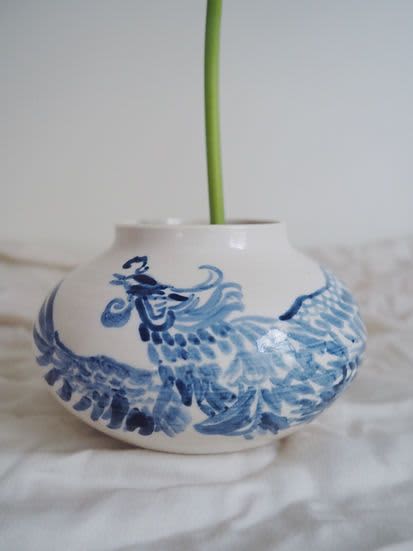 Bamboo Brush Phoenix Vase | Vases & Vessels by Mary Lee. Item made of ceramic