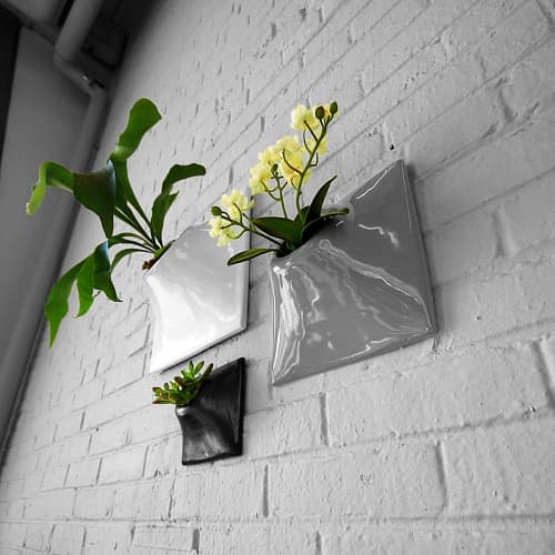 Modern Ceramic Wall Planter Set of 3 - The Node Collection | Plant Hanger in Plants & Landscape by Pandemic Design Studio. Item composed of ceramic
