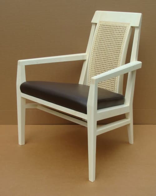 Bow-Back Arm Chair: Bleached Hard Maple With Leather Seat | Armchair in Chairs by CraftsmansLife: Donald DiMauro Woodwork & Design. Item made of maple wood with leather