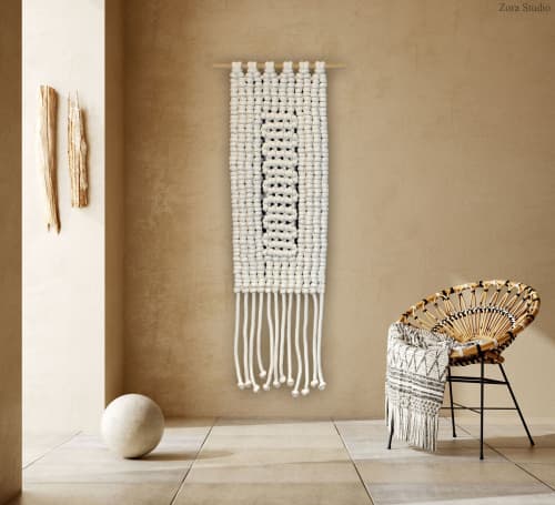 Figure II - Monochromatic Modern Macrame | Macrame Wall Hanging in Wall Hangings by Zora Studio. Item composed of cotton in minimalism or contemporary style