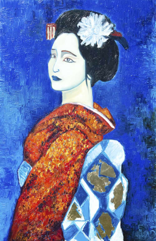 Golden Kimono 2 | Oil And Acrylic Painting in Paintings by Chiara Magni. Item composed of canvas and synthetic