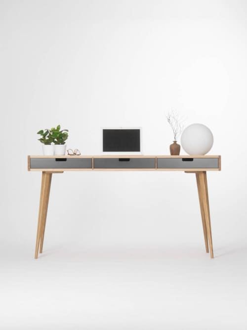 HEIM - Computer desk, wood desk with black drawers, bureau | Tables by Mo Woodwork. Item made of oak wood