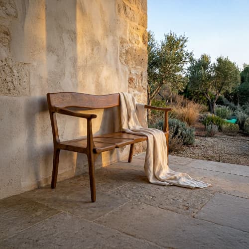 Sculptural Organic Form Hand-Carved Solid Teak Bench (135cm) | Benches & Ottomans by Adam's Luxury Home. Item made of wood works with mid century modern & art deco style