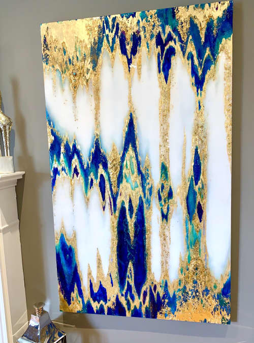 Blue Currents | Oil And Acrylic Painting in Paintings by Wall Jewelry by Robyn Camargo. Item made of canvas