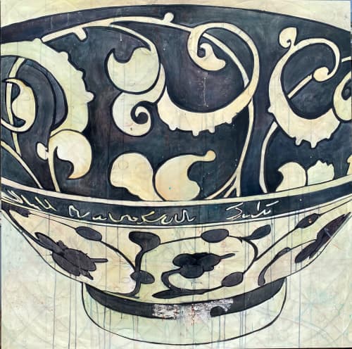 Iznik | Oil And Acrylic Painting in Paintings by Marie Bourget. Item composed of wood in contemporary or eclectic & maximalism style