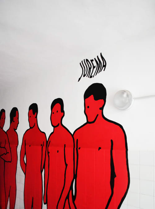 Red Boys | Street Murals by Jurèma. Item composed of synthetic
