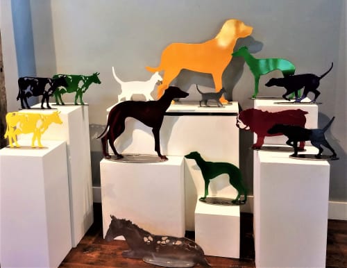 Dog sculptures | Public Art by jim collins sculpture. Item made of steel