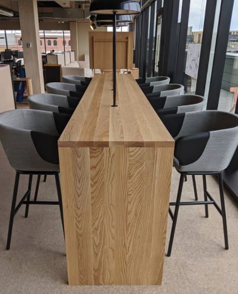 12' Hightop Worktable | Communal Table in Tables by Where Wood Meets Steel | EF Education First in Denver. Item made of oak wood & steel compatible with contemporary and modern style