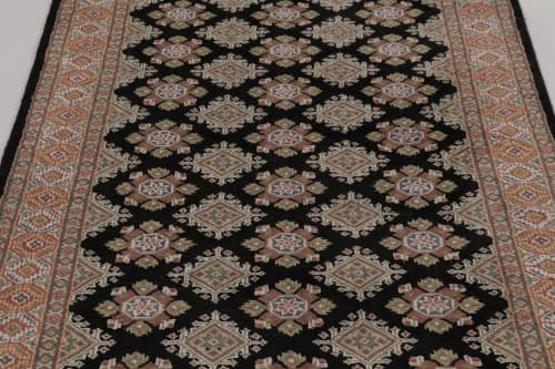 Vintage Bokhara Rug in Black with Geometric Patterns | Area Rug in Rugs by Rug and Kilim