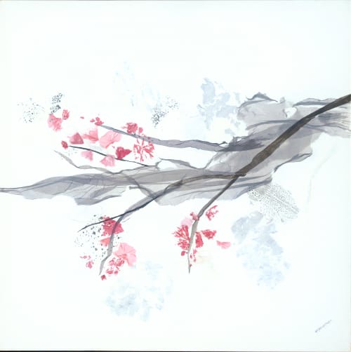 Japanese Wanabi (Cherry Blossomtime) | Oil And Acrylic Painting in Paintings by Jan Sullivan Fowler | B. David Levine in Los Angeles. Item made of paper with synthetic