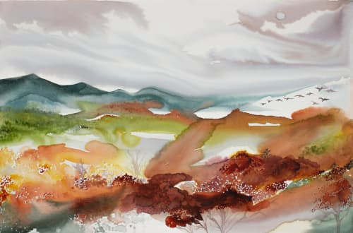 Autumnal No. 32 : Original Watercolor Painting on Canvas | Paintings by Elizabeth Becker. Item made of canvas works with minimalism & contemporary style