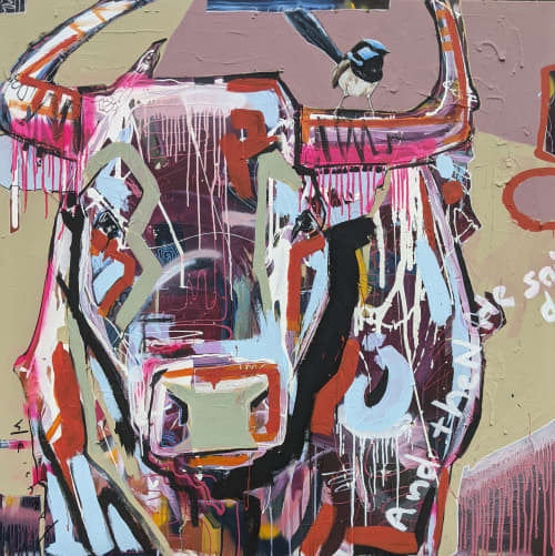 Hold onto Neon Wrens | Oil And Acrylic Painting in Paintings by Aidan Weichard. Item made of canvas & synthetic