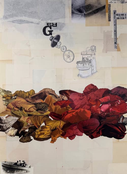 Below the Fold | Collage in Paintings by Glen Gauthier. Item composed of canvas and paper in mid century modern or contemporary style
