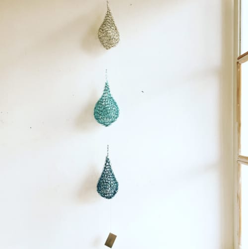 Water Drops (set of 3) | Tapestry in Wall Hangings by Deanna Gabiga | Deanna Gabiga Studio in Honolulu. Item composed of fabric & copper