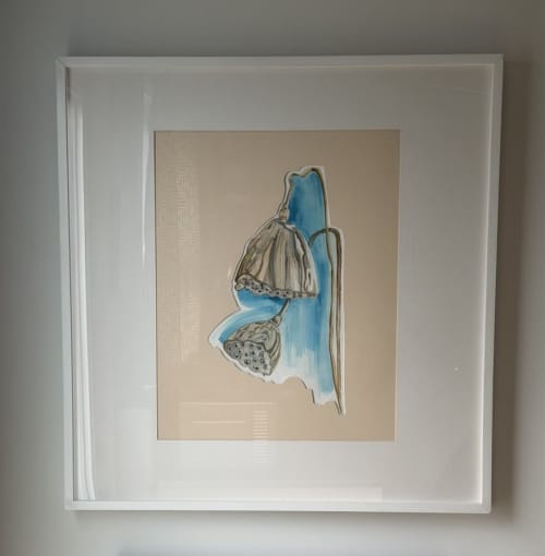 Dried Lotus Duo | Watercolor Painting in Paintings by Grange Home. Item made of wood & paper compatible with boho and mid century modern style