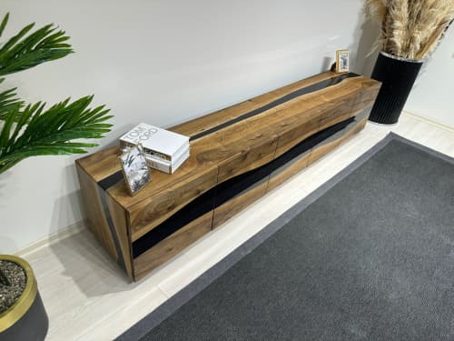 Wooden Custom Sideboard - Live Edge Sideboard & TV UNIT | Storage by Tinella Collection. Item composed of wood in minimalism or contemporary style