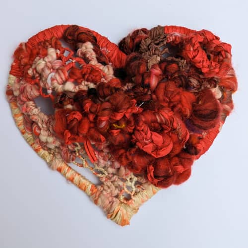 Heartbeat #4 - Bleeding Heart - Woven Wall Sculpture | Wall Hangings by Aurore Knight Art. Item made of wool compatible with boho and contemporary style