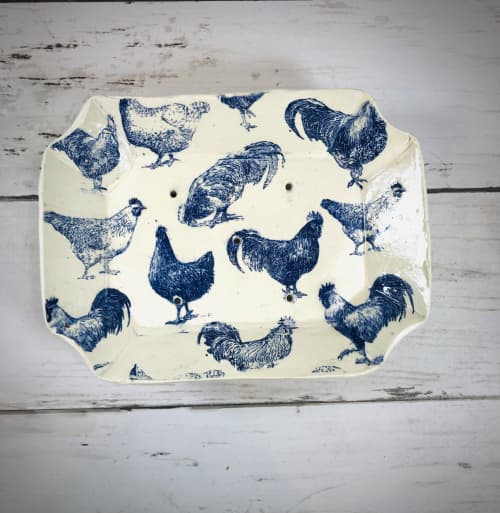 Blue Chicken Soap/Sponge Dish | Serveware by Nori’s Wishes Studio. Item made of ceramic